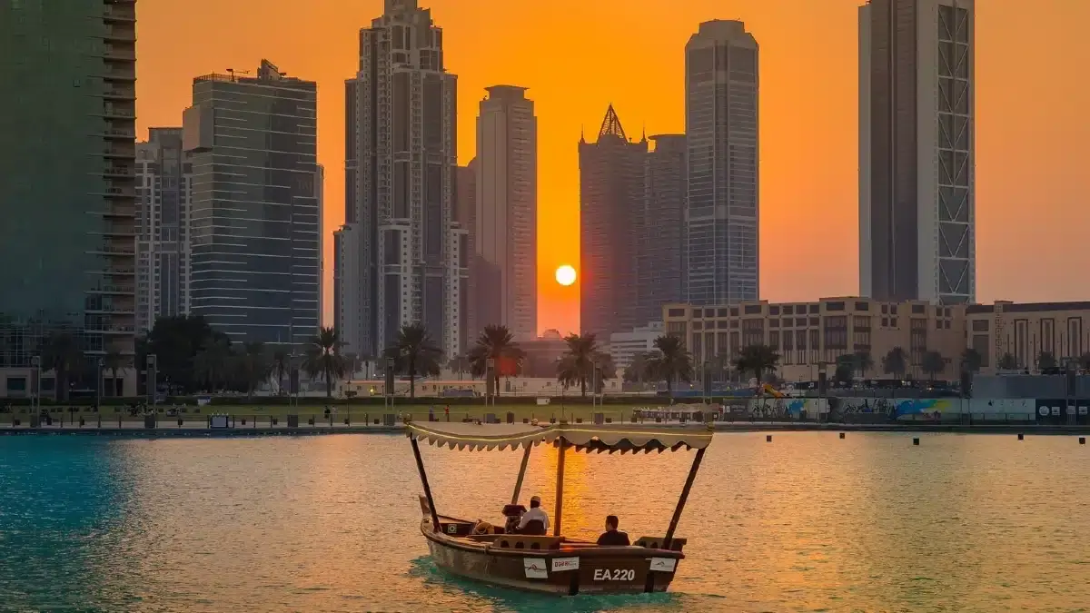 Dubai Burj Khalifa Sunset on an Abra