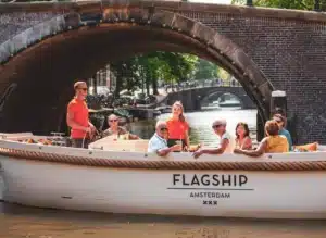 Flagship Amsterdam Open Boat Canal Cruise Local live guide with a bar on board
