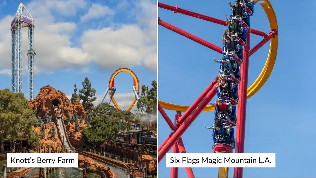 Knotts Berry Farm vs Six Flags Magic Mountain L.A.|Size and Opening hours|Knott’s Berry Farm address|Six Flags Magic Mountain address||Magic Mountain|Entertainment||Water park|Tickets|