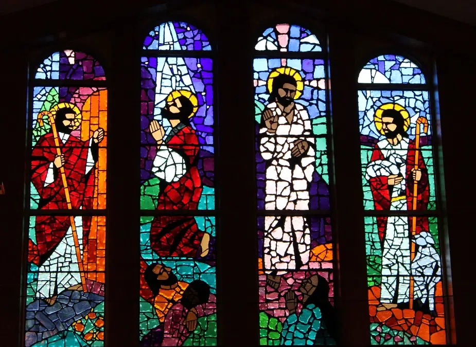 The stained glass windows